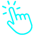 aqua colored hand pointing towards learn more link