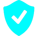 aqua colored shield with a check mark in the center